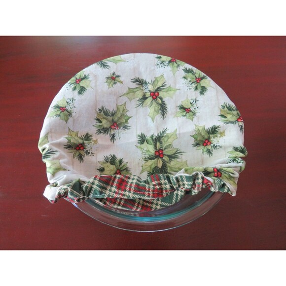 Kitchenaid Bowl Cover, Reversible Christmas Green Holly and Green and Red Check - Picture 3 of 7
